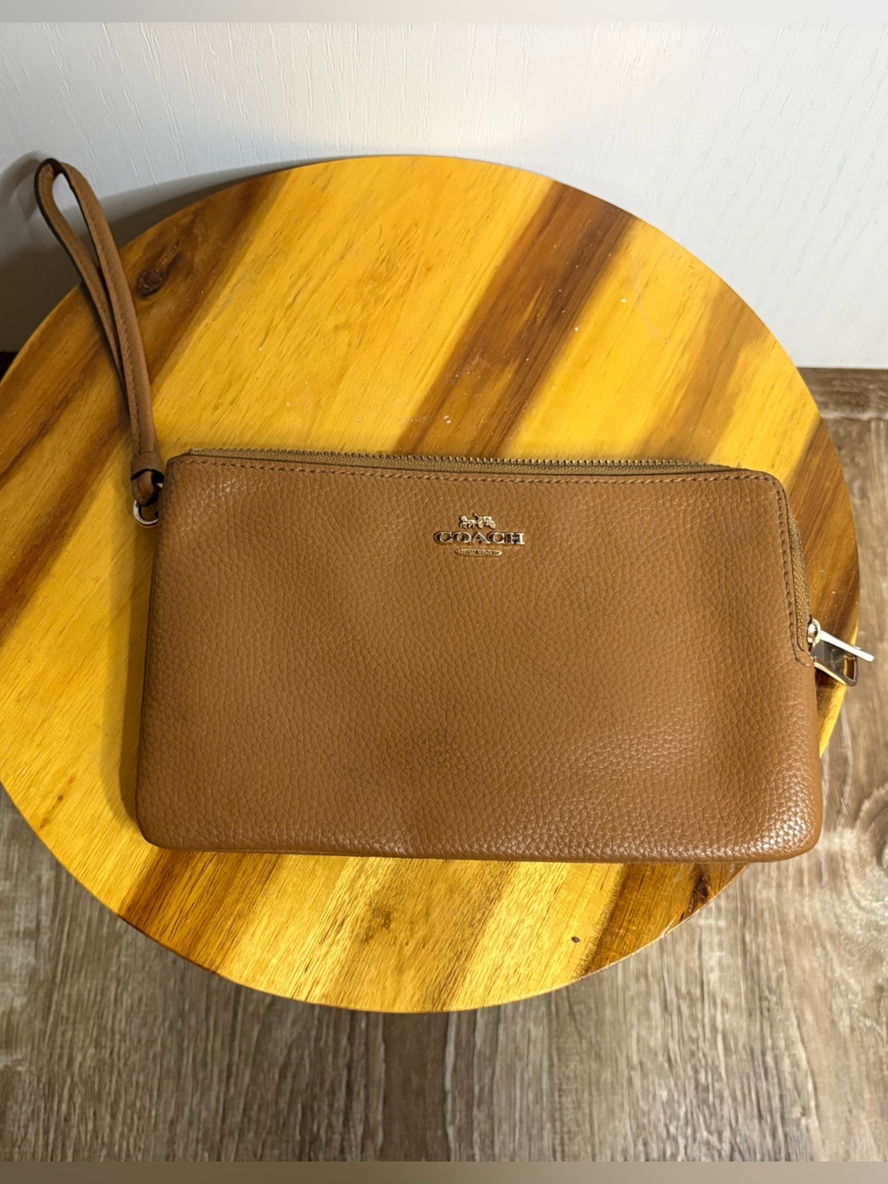 Coach Brown Pebbled Leather Zip Pouch with Silver Logo